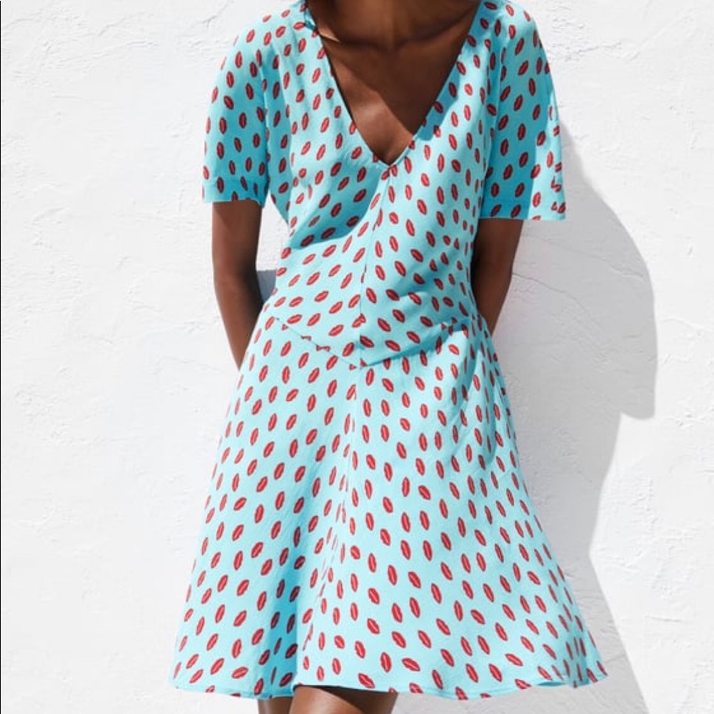 Zara lip print mini dress NWT